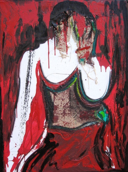 Desnudo Rojo Mixed media Canvas Nude Paintings