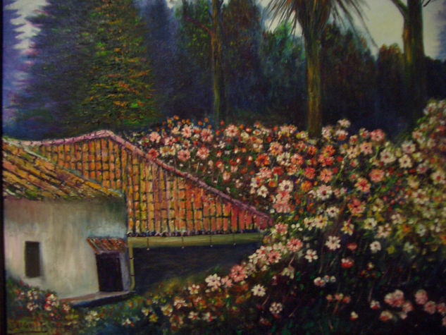 La casa de las flores Óleo Lienzo Paisaje