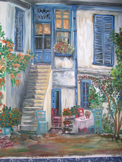 adelfa. patio andaluz Oil Canvas Landscaping