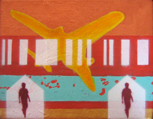 De la serie Quimeras, Encrucijada (ave amarilla). Mixta-lienzo. 19 x 24,5. 2007