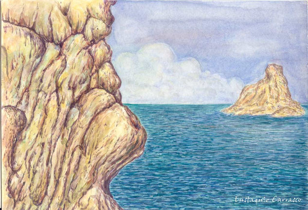 Rocas, mar e islote Watercolour Paper Landscaping