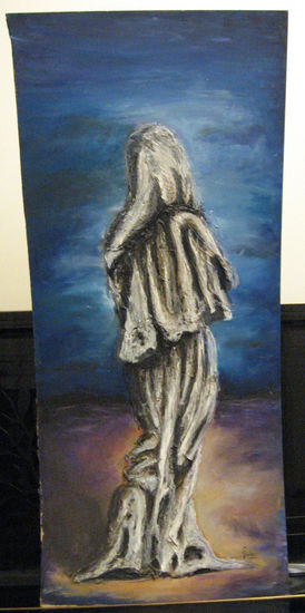 La espera. Oil Panel Figure Painting