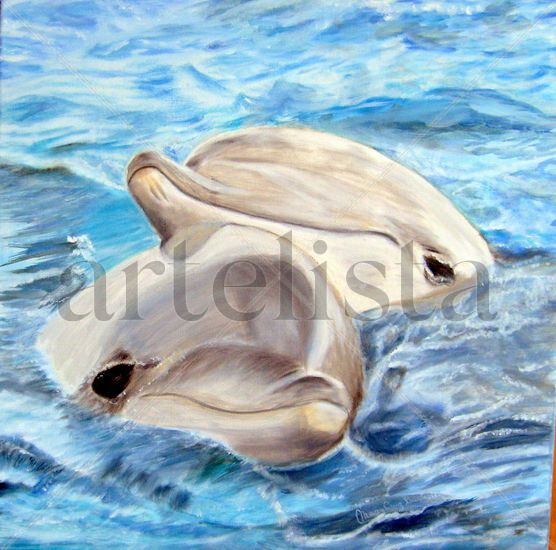 Juego de delfines Oil Canvas Landscaping