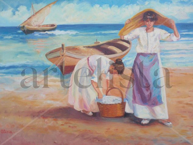 Mujeres en la Playa Óleo Lienzo Paisaje