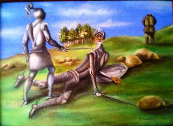 Derrota del Quijote Oil Canvas Landscaping