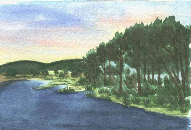 Lago de Camariñas Acuarela Papel Paisaje