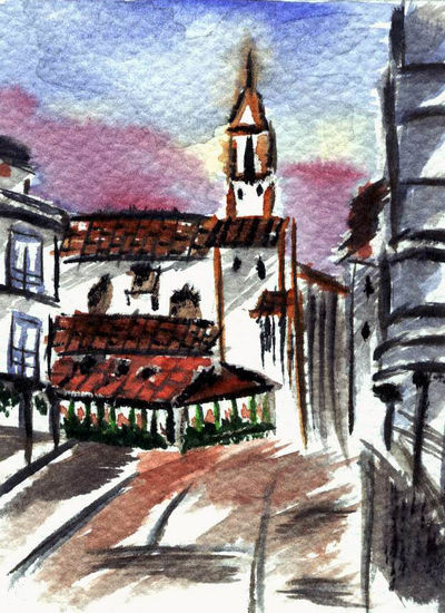 Vista de Gijón Acuarela Papel Paisaje