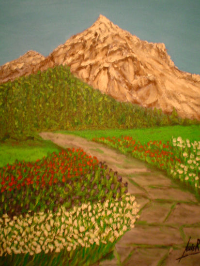 Montañas y flores Oil Canvas Landscaping