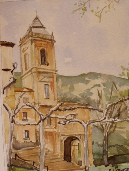 campanario Acuarela Papel Paisaje