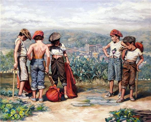 Maletillas en Almonaster Oil Canvas Figure Painting