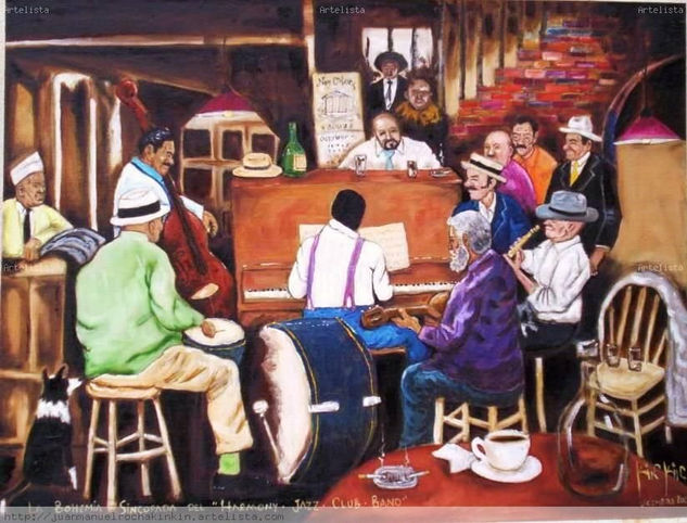 La Bohemía Síncopada del Harmony Jazz Club Band Oil Canvas Figure Painting