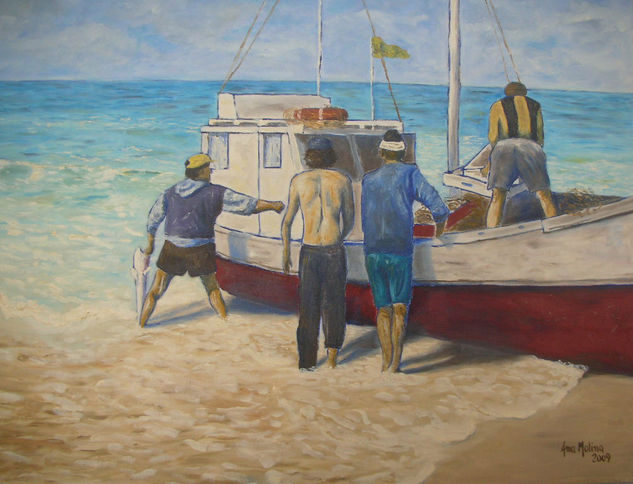 SERIE HOMBRES DE MAR  IV Óleo Tabla Marina