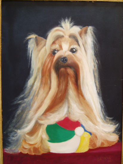 perrito con pelota. Oil Panel Animals