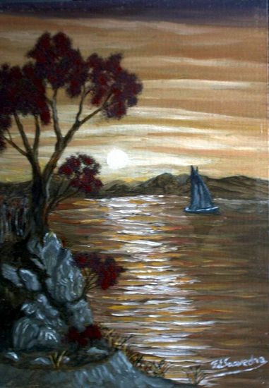 Marina Anochecer Oil Panel Marine Painting