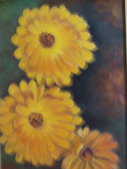 tres flores amarillas Oil Panel Floral Painting