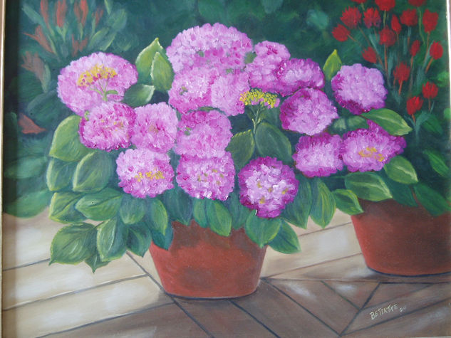 maceta de hortencias Oil Panel Floral Painting