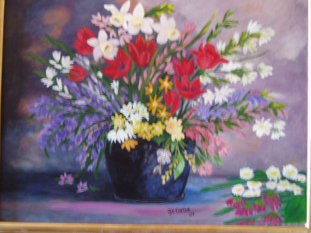 jarron con flores Oil Panel Floral Painting