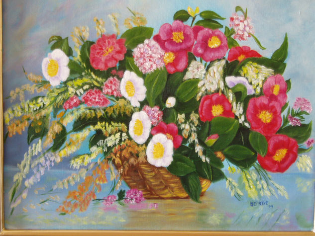 cesta con flores Oil Canvas Floral Painting