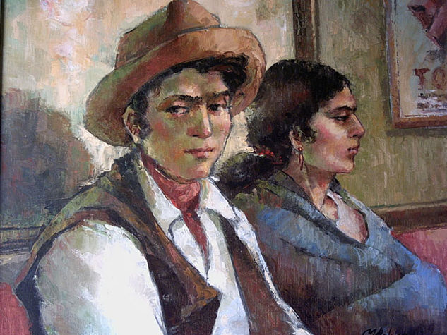 Gitanos en la taberna Oil Panel Portrait