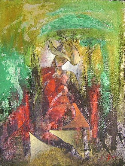 Oleo de una mujer con sombrero Oil Card Figure Painting