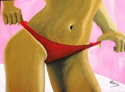 Tanga rojo Acrílico Lienzo Desnudos