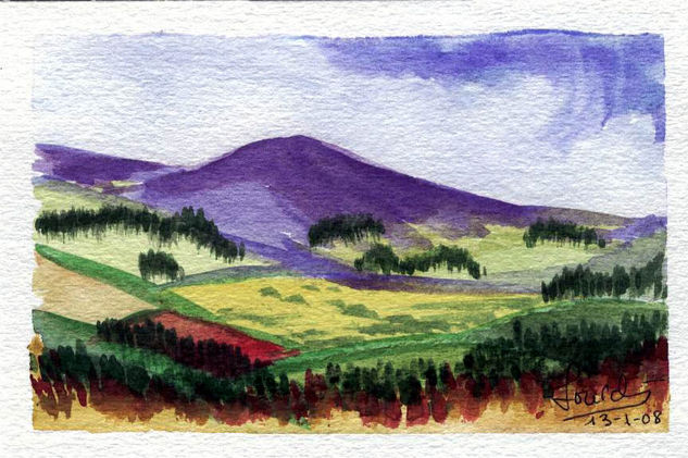 Paisaje campos de colza Acuarela Papel Paisaje