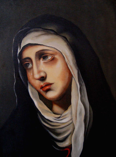 virgen La Dolorosa Oil Canvas Portrait