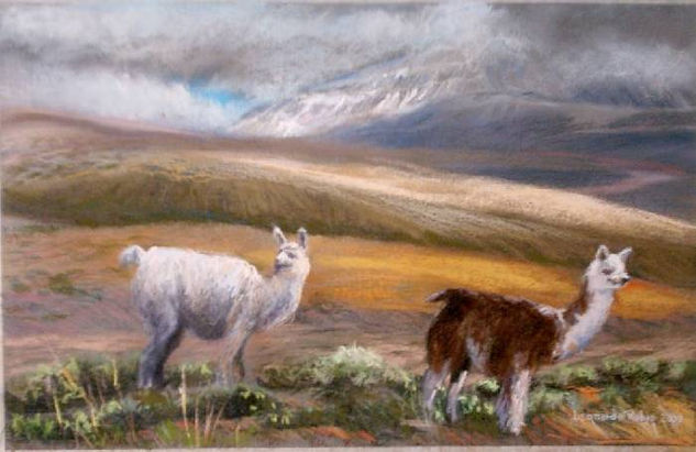 Llamas frente al Licancabur Pastel Papel