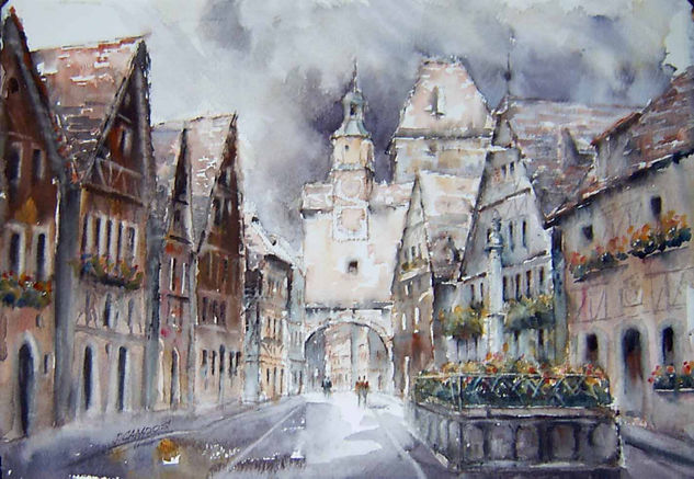 Rothemburg-Alemania Acuarela Papel Paisaje