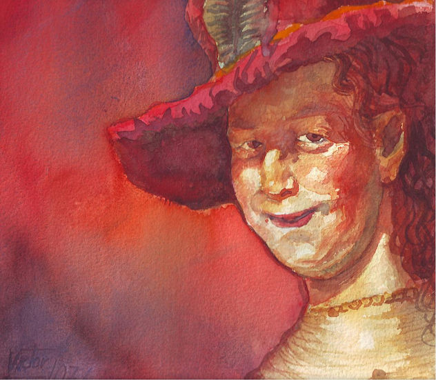 retrato de sasquia en fondo rojiso