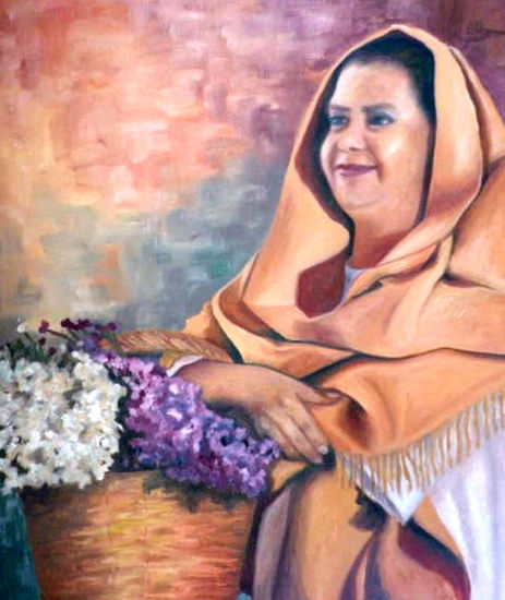 Rebozo y Flores Óleo Lienzo