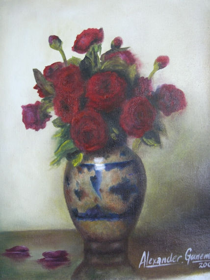 Florero y rosas