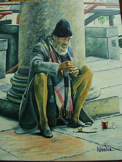 EL Mendigo del Metro de Milán Oil Canvas Figure Painting