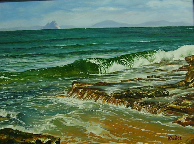 Al Fondo el Peñón Oil Panel Marine Painting