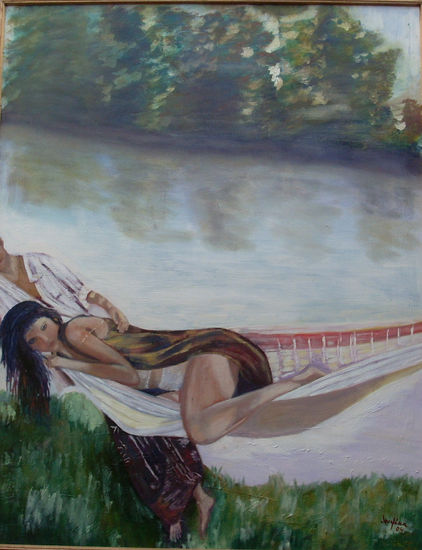 DESCANSA Oil Panel Figure Painting