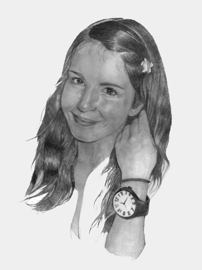 Chica del reloj Pencil (Black) Paper Portrait