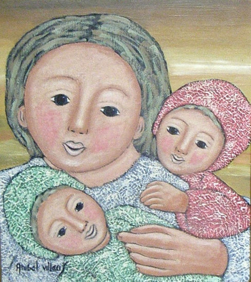 MATERNIDAD Oil Panel Figure Painting