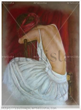 Dama sentada Pastel Card Figure Painting