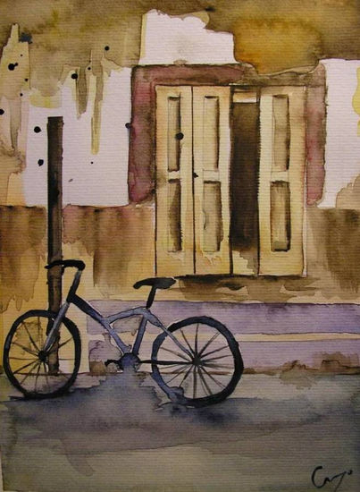 Bicicleta Acuarela Papel Paisaje