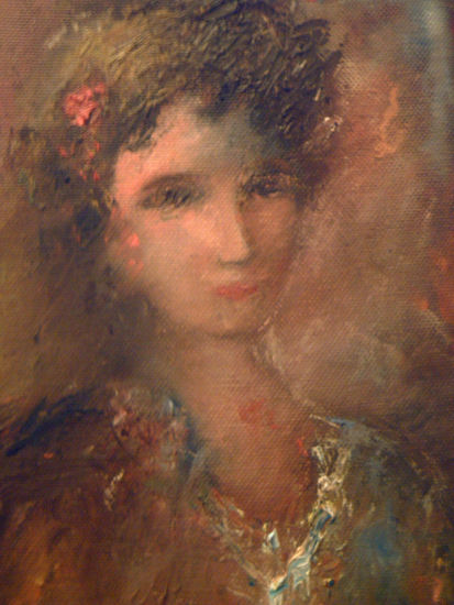 dama con flor Óleo Lienzo Retrato