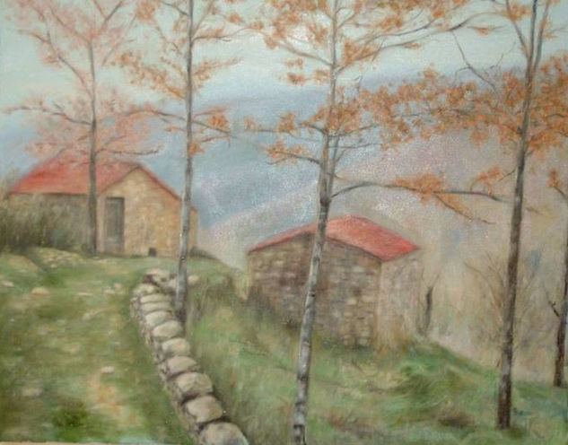 Casas en la montaña Oil Canvas Landscaping