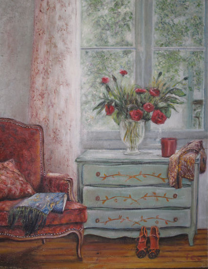 Habitación con flores Óleo Lienzo Otros