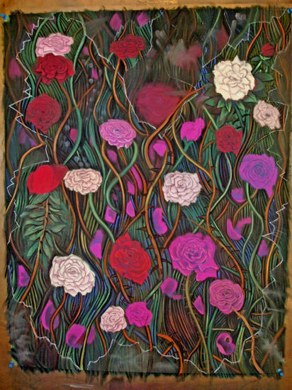 rosas atrapadas Pastel Paper Floral Painting