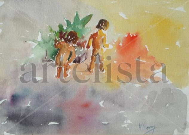 Niñas jugando Watercolour Paper Figure Painting