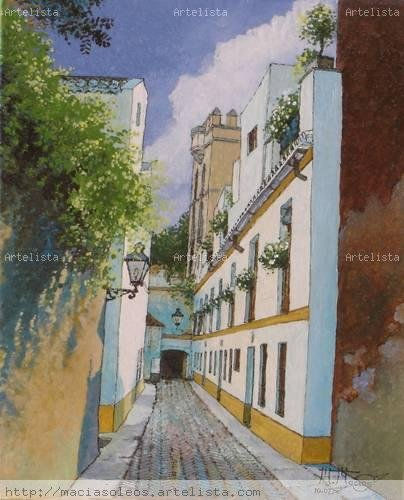 Sevilla (Calle Juderia). Óleo Lienzo Paisaje