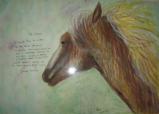 Caballo con poema Acuarela Papel