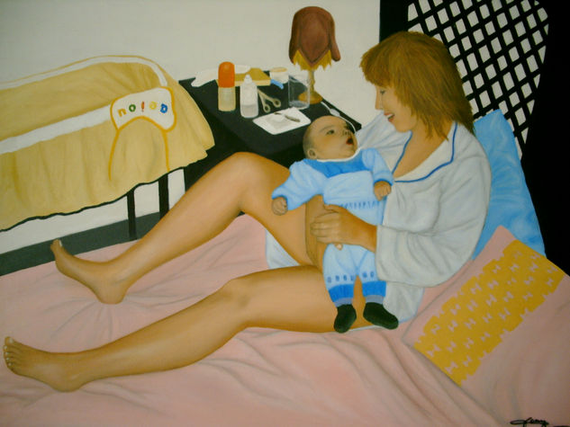 Maternal Oil Canvas Figure Painting