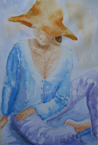 Dama de Azul Watercolour Card Figure Painting