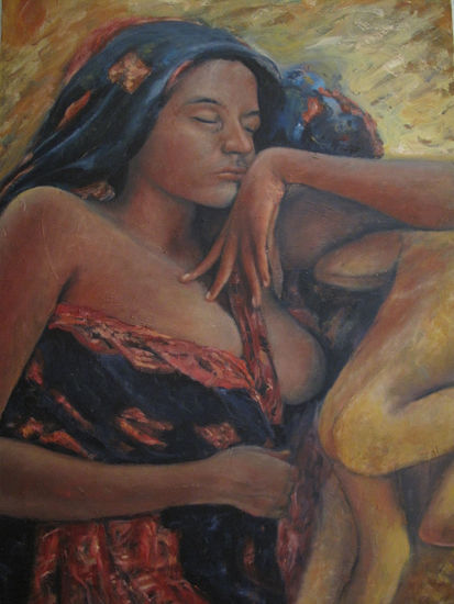 MADRE E HIJO, LA SIESTA Oil Canvas Figure Painting