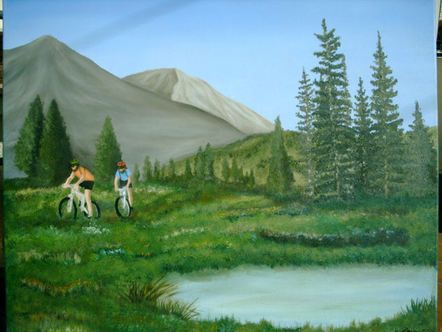 Montain bike Oil Canvas Landscaping